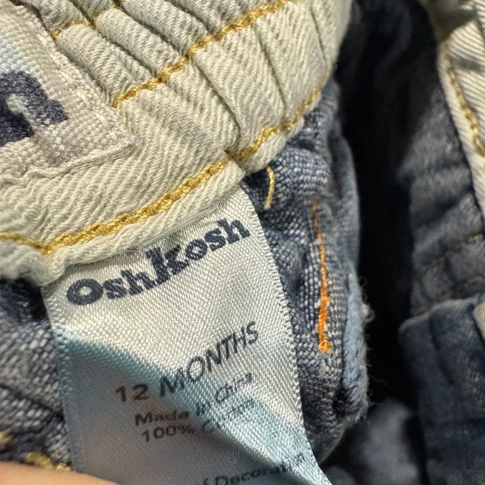 OshKosh Bgosh Boys Blue Denim Cargo Shorts Construction Patches 12 Months